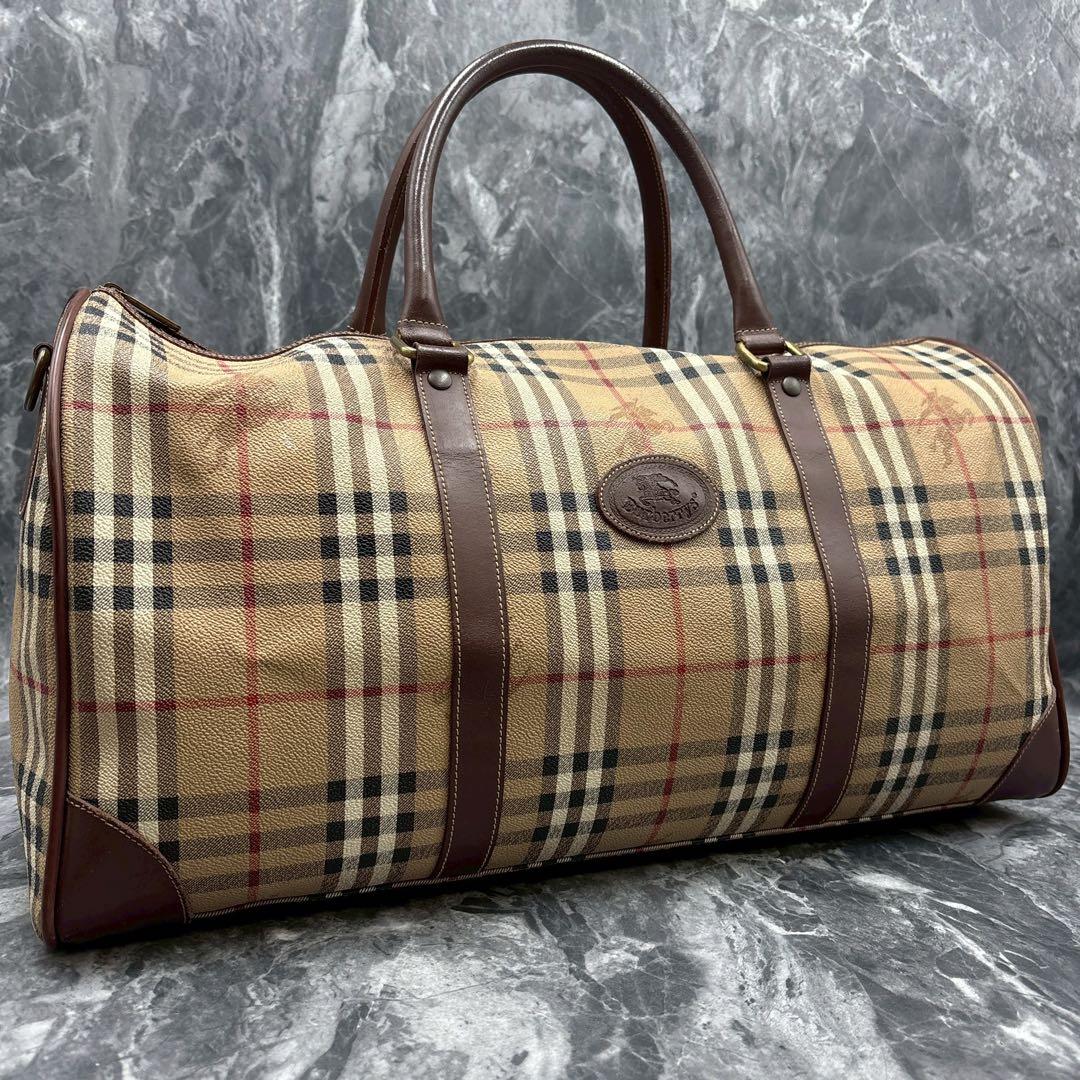 大容量 バーバリーズ ノバチェック ボストンバッグ PVC ホースロゴ