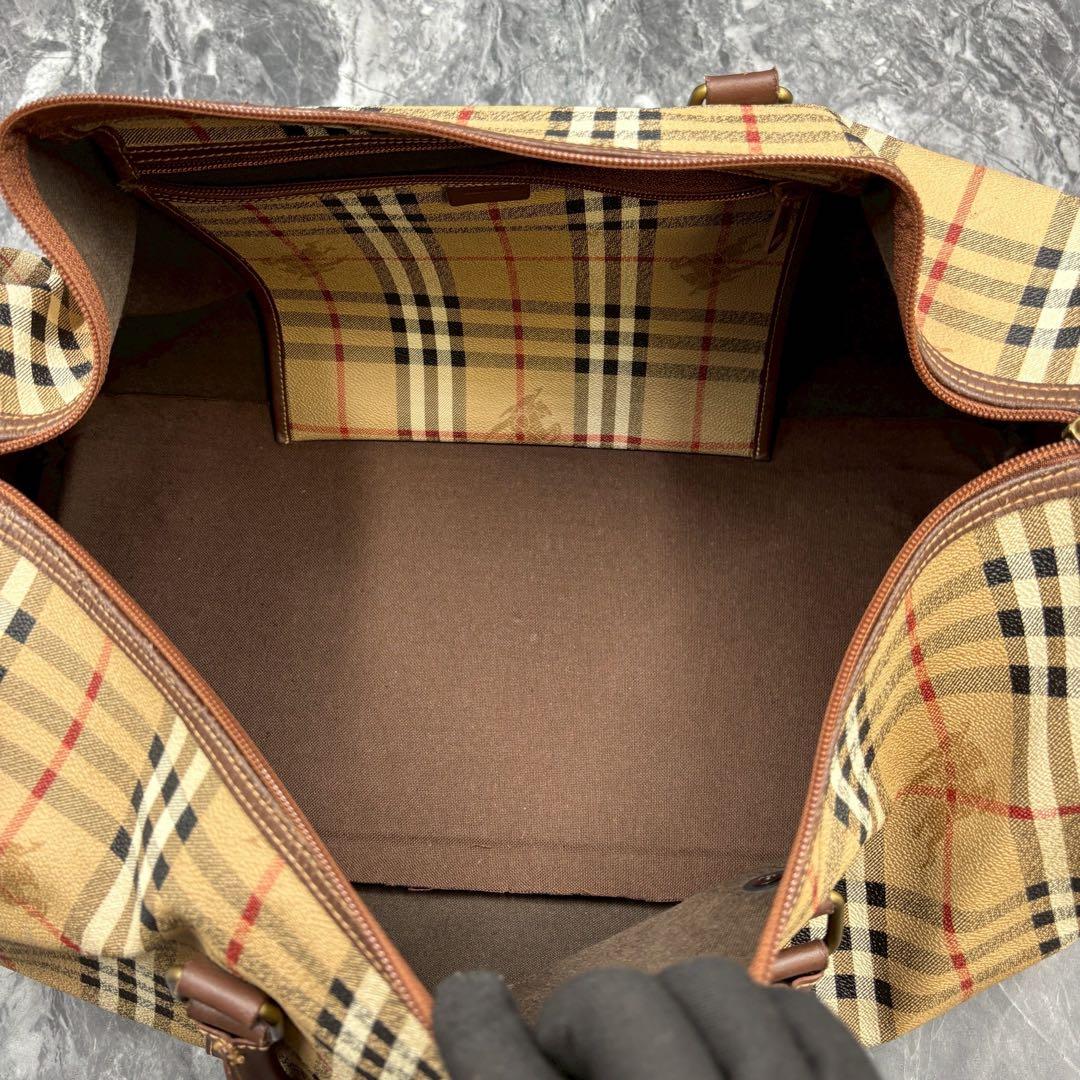 大容量 バーバリーズ ノバチェック ボストンバッグ PVC ホースロゴ