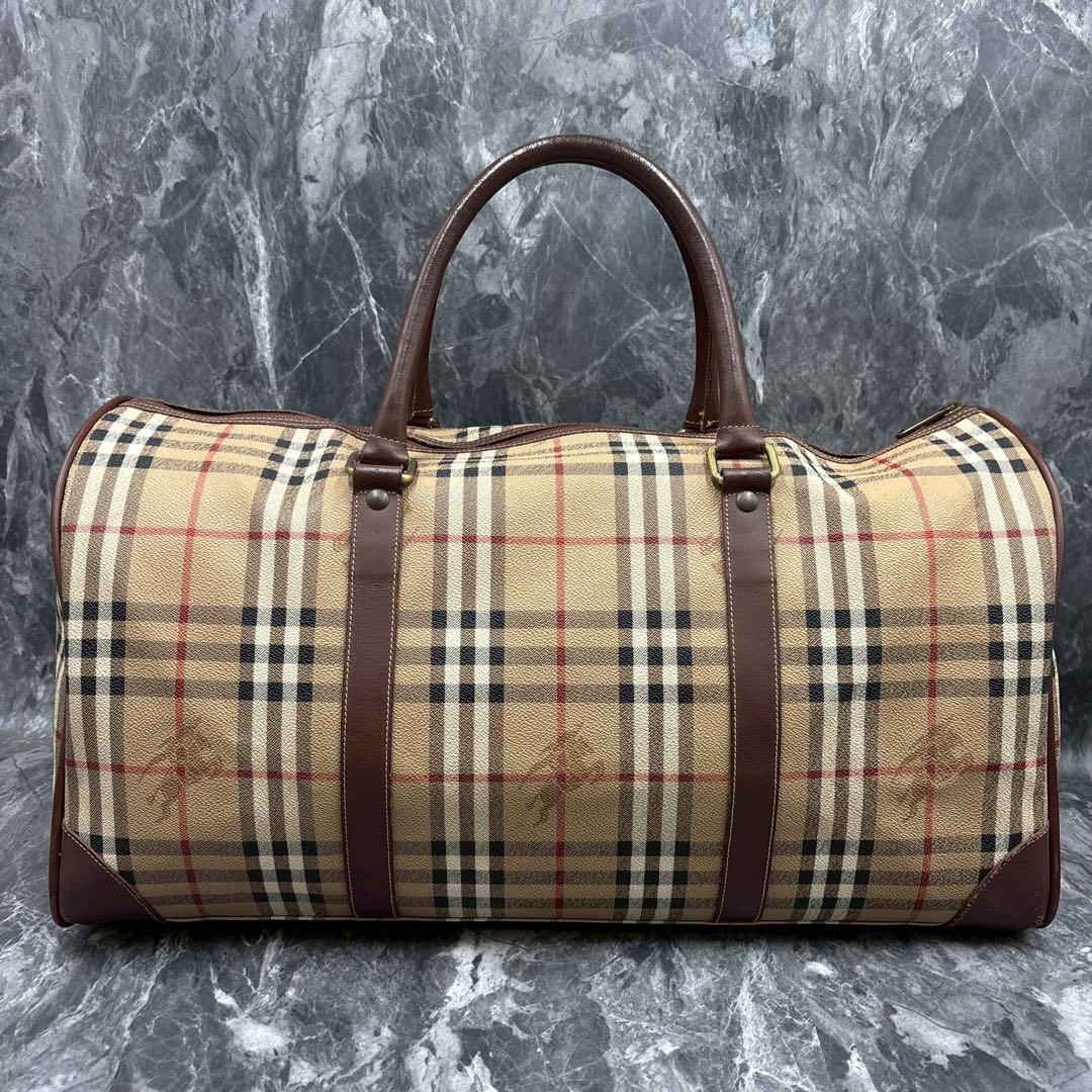 大容量 バーバリーズ ノバチェック ボストンバッグ PVC ホースロゴ
