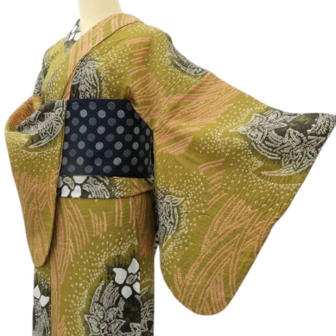 ねこのきもち✺美品 有松鳴海絞り 高級浴衣 着物 A3436