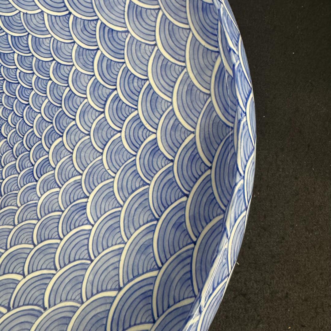 三川内焼 平戸祐祥 窯 染付 青海波紋鉢　38cm