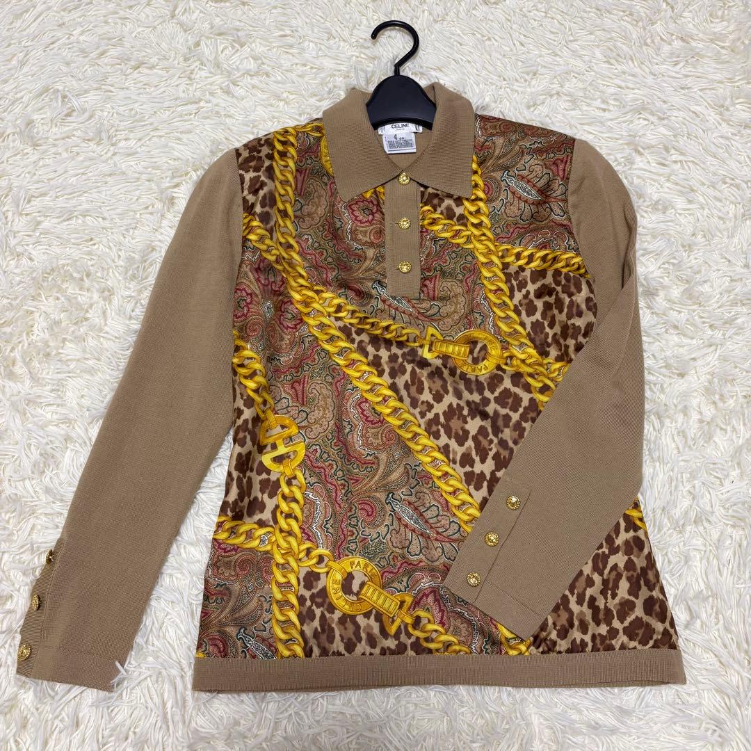 セリーヌ　CELINE スカーフ柄　チェーン柄　ニット　金ボタン　セーター