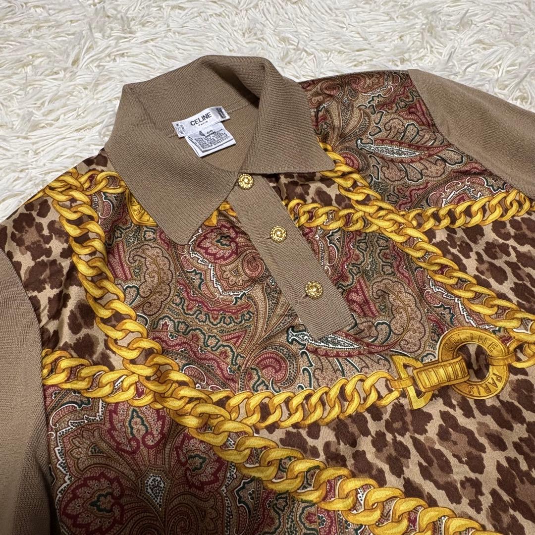セリーヌ　CELINE スカーフ柄　チェーン柄　ニット　金ボタン　セーター