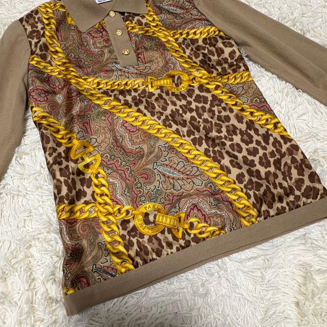 セリーヌ　CELINE スカーフ柄　チェーン柄　ニット　金ボタン　セーター