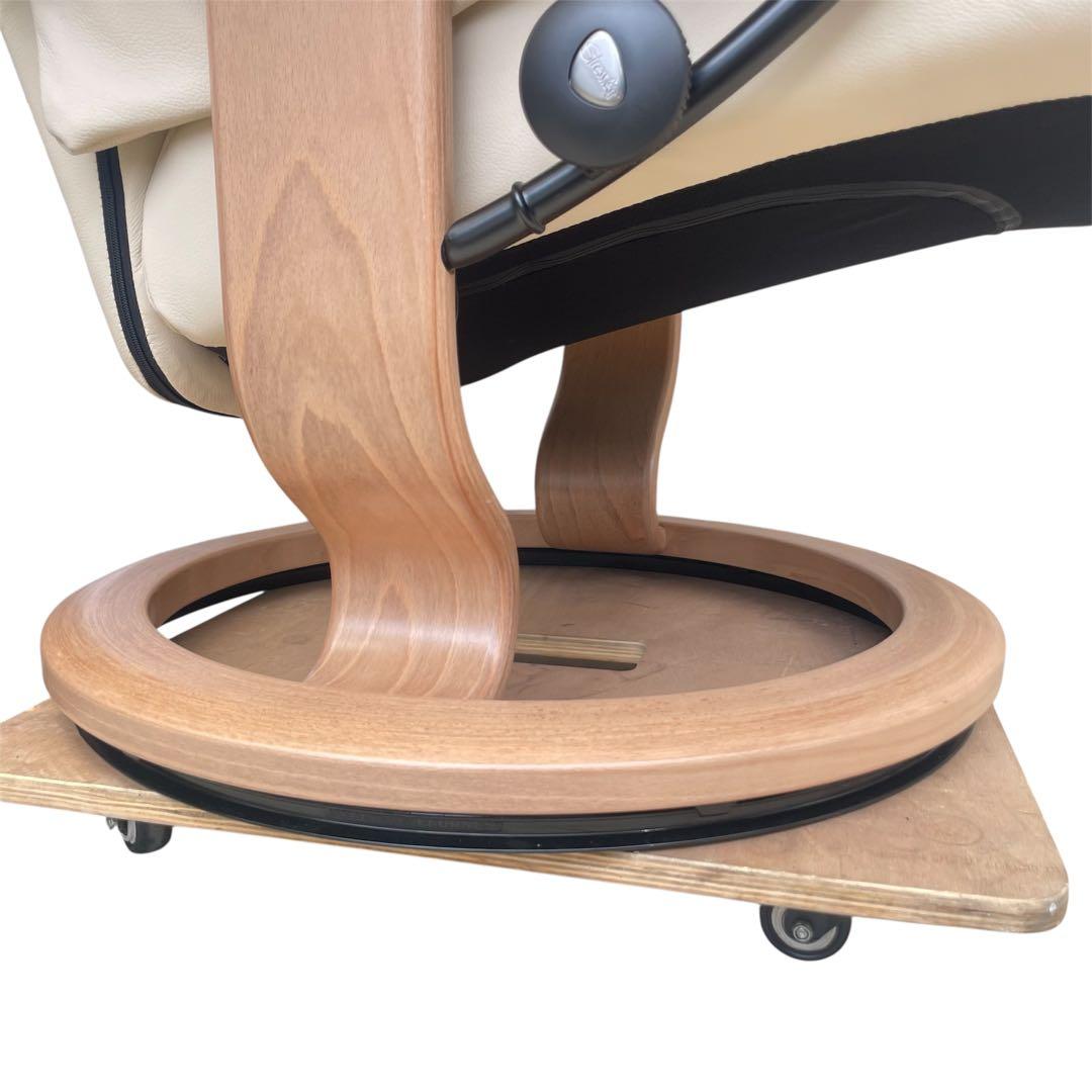 ★メイフェア 本革 ストレスレスチェア＆オットマン M クリーム オーク