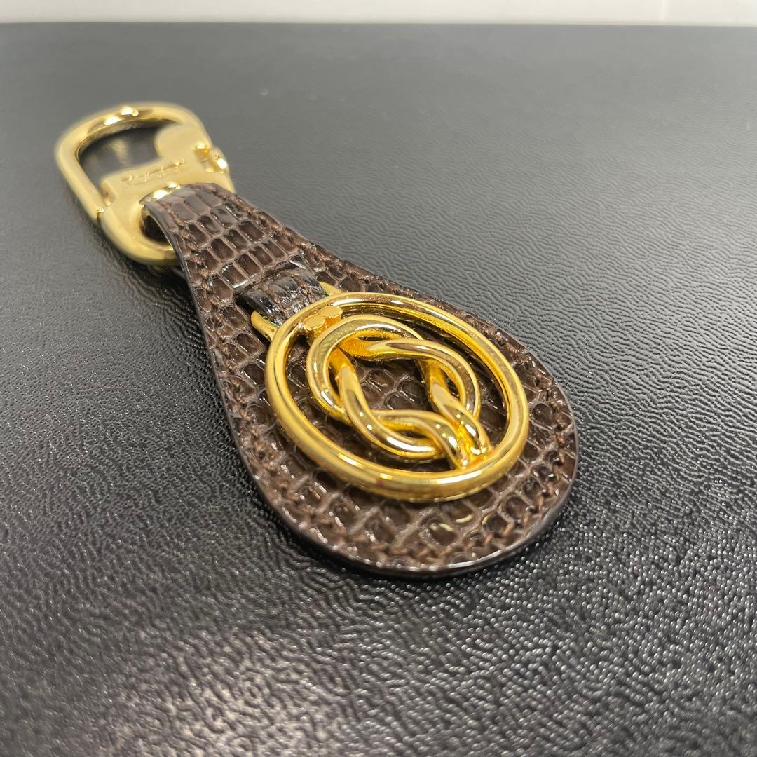 極美品★グッチ　GUCCI キーリング　ブラウン　レザー　ゴールド