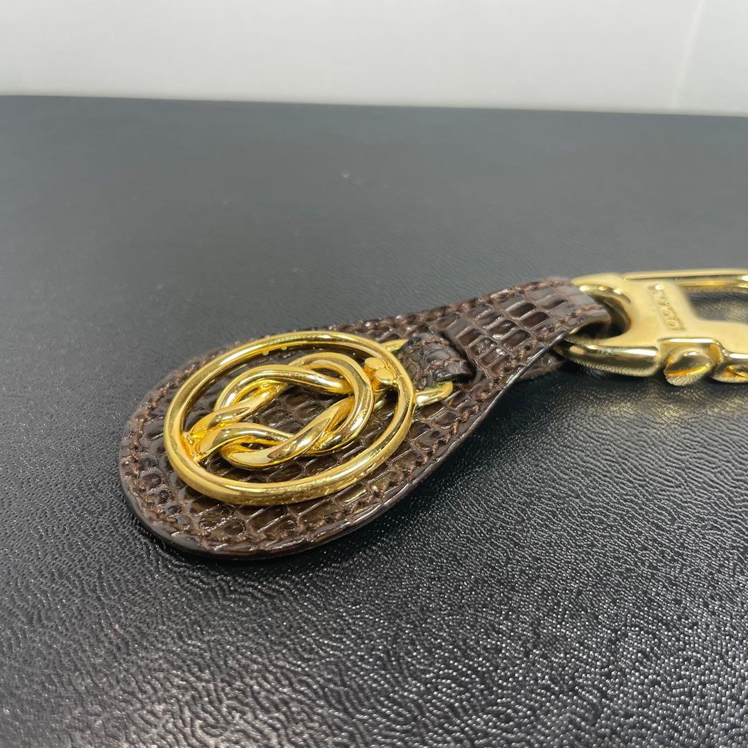 極美品★グッチ　GUCCI キーリング　ブラウン　レザー　ゴールド