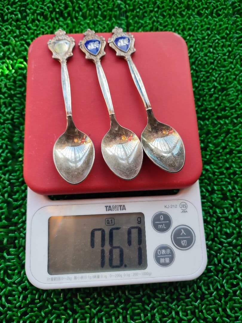 銀製スプーンセット 青白エナメル