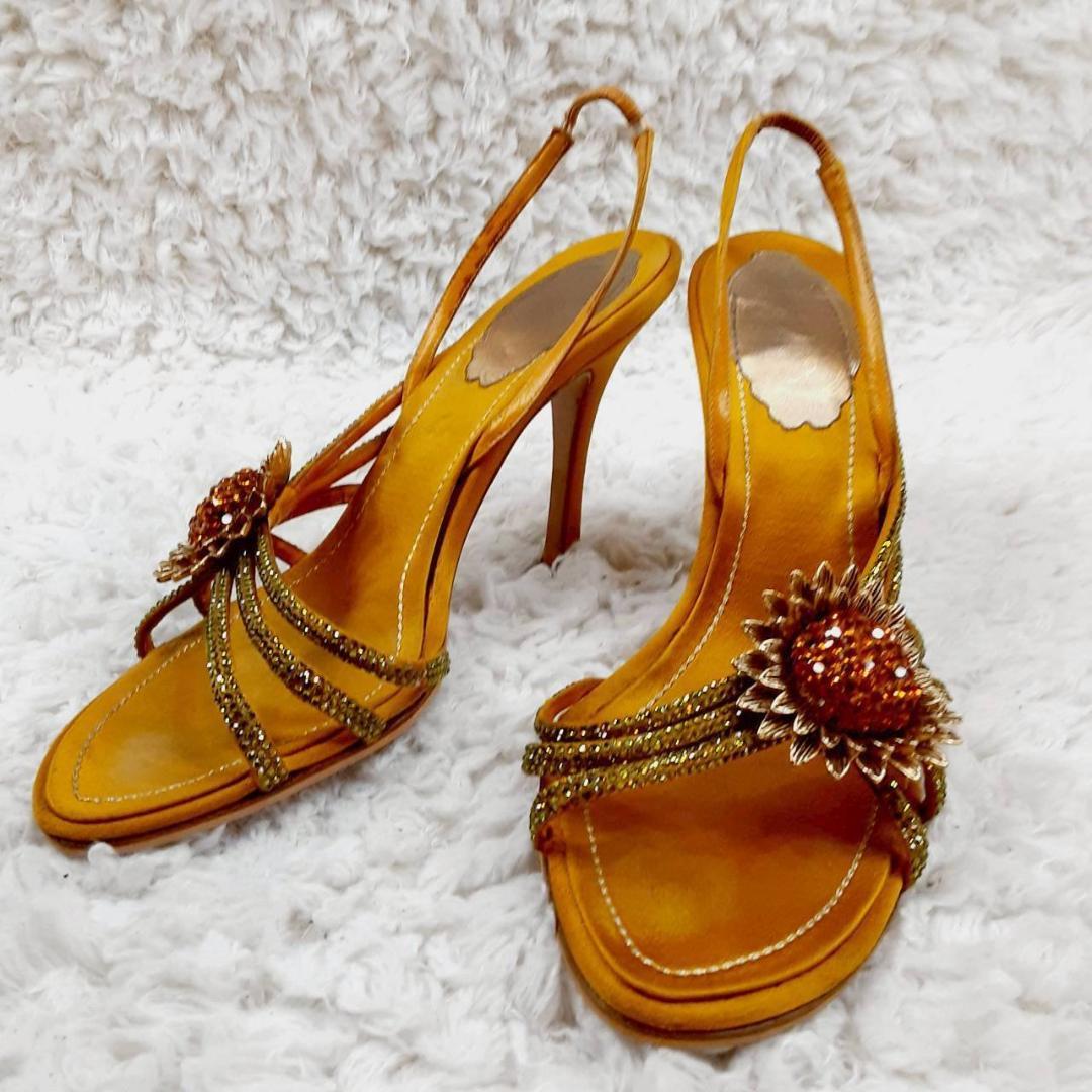 美品 23㎝◎レネカオヴィラ ハイヒールサンダル ゴールド イタリア製