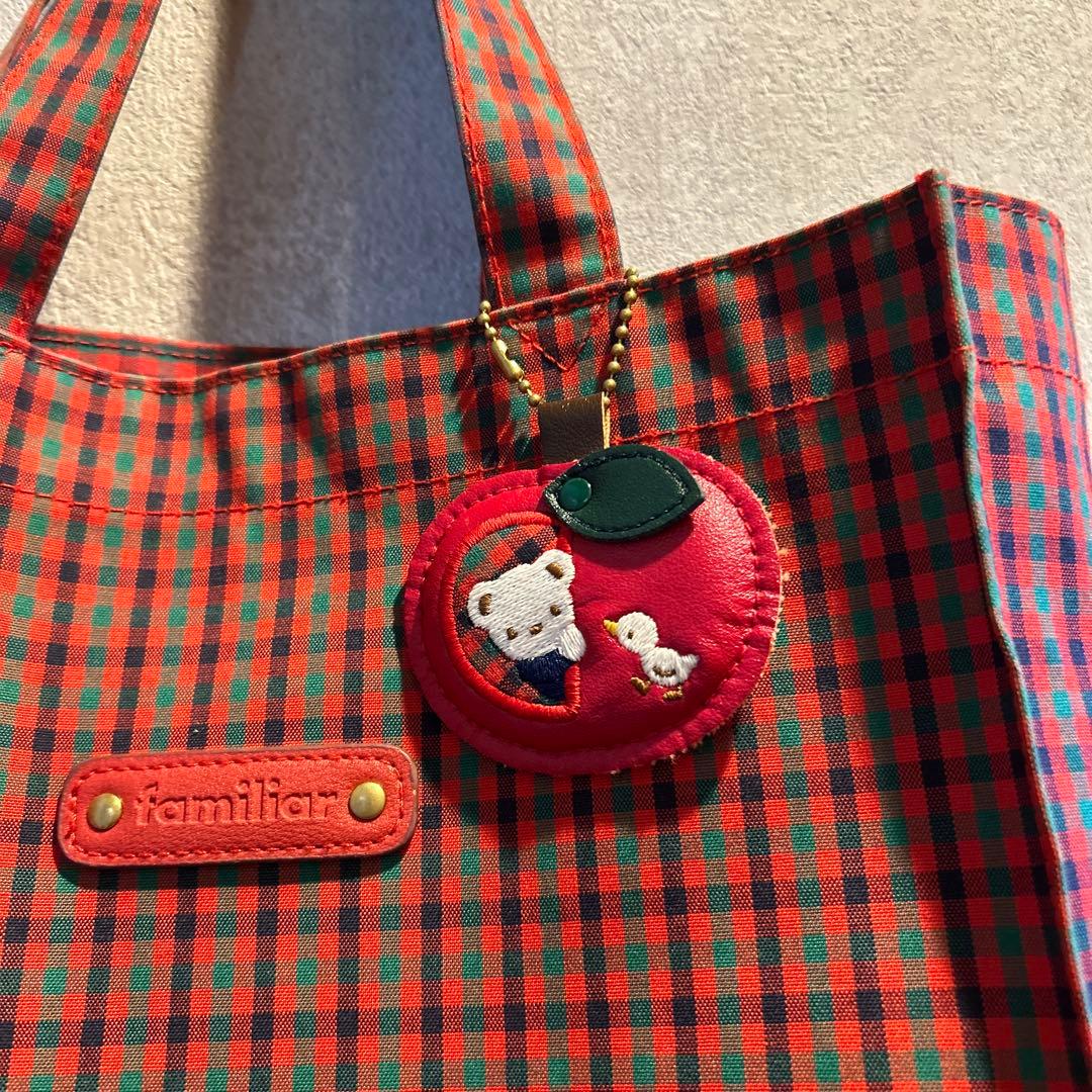 ファミリア　familiar 赤チェック トートバッグ 大　国内正規品