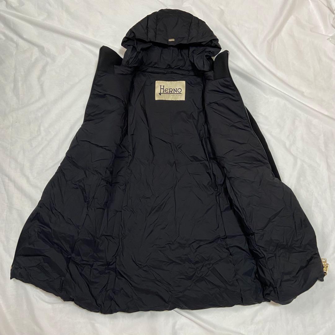 ヘルノ HERNO 異素材切替 フード付 ロングダウンコート