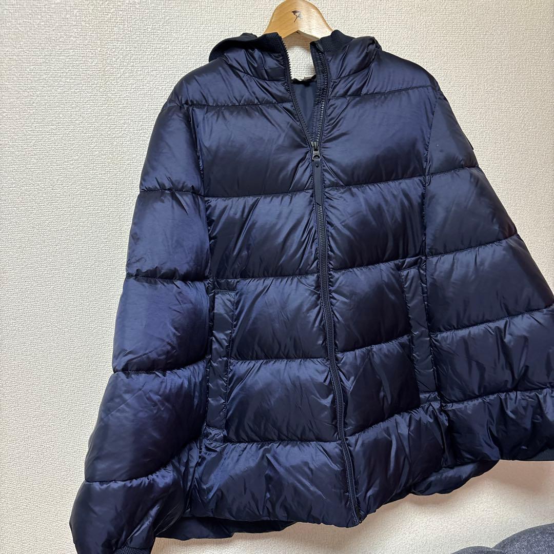 AIGLE フード付きダウンポンチョジャケット M ネイビーお買い得です。