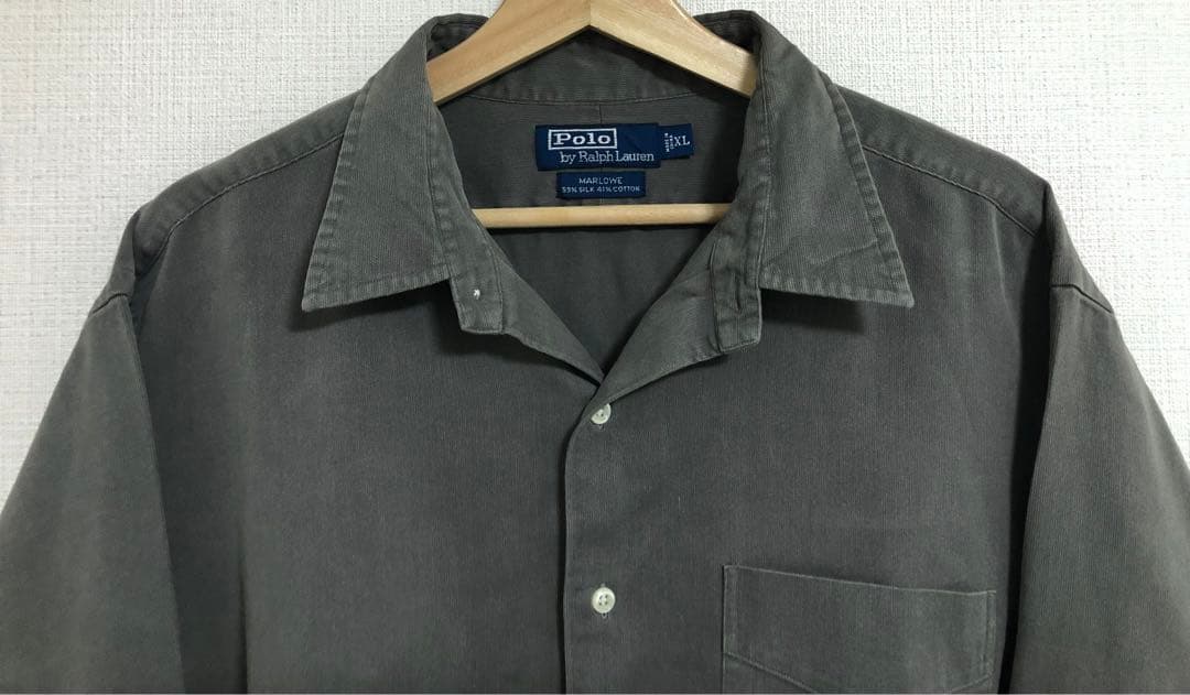 完全無地 長袖90s ポロ ラルフローレン オープンカラー 開襟 シャツ グレー