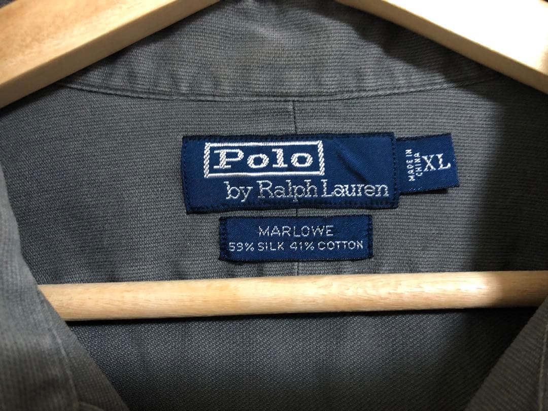 完全無地 長袖90s ポロ ラルフローレン オープンカラー 開襟 シャツ グレー