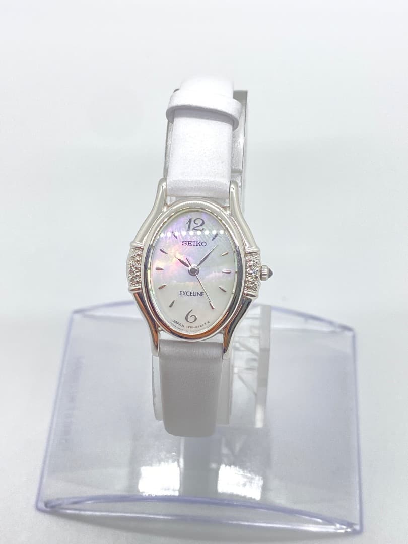 【新品電池・ベルト】SEIKO エクセリーヌ シェル オーバル 6Pダイヤ