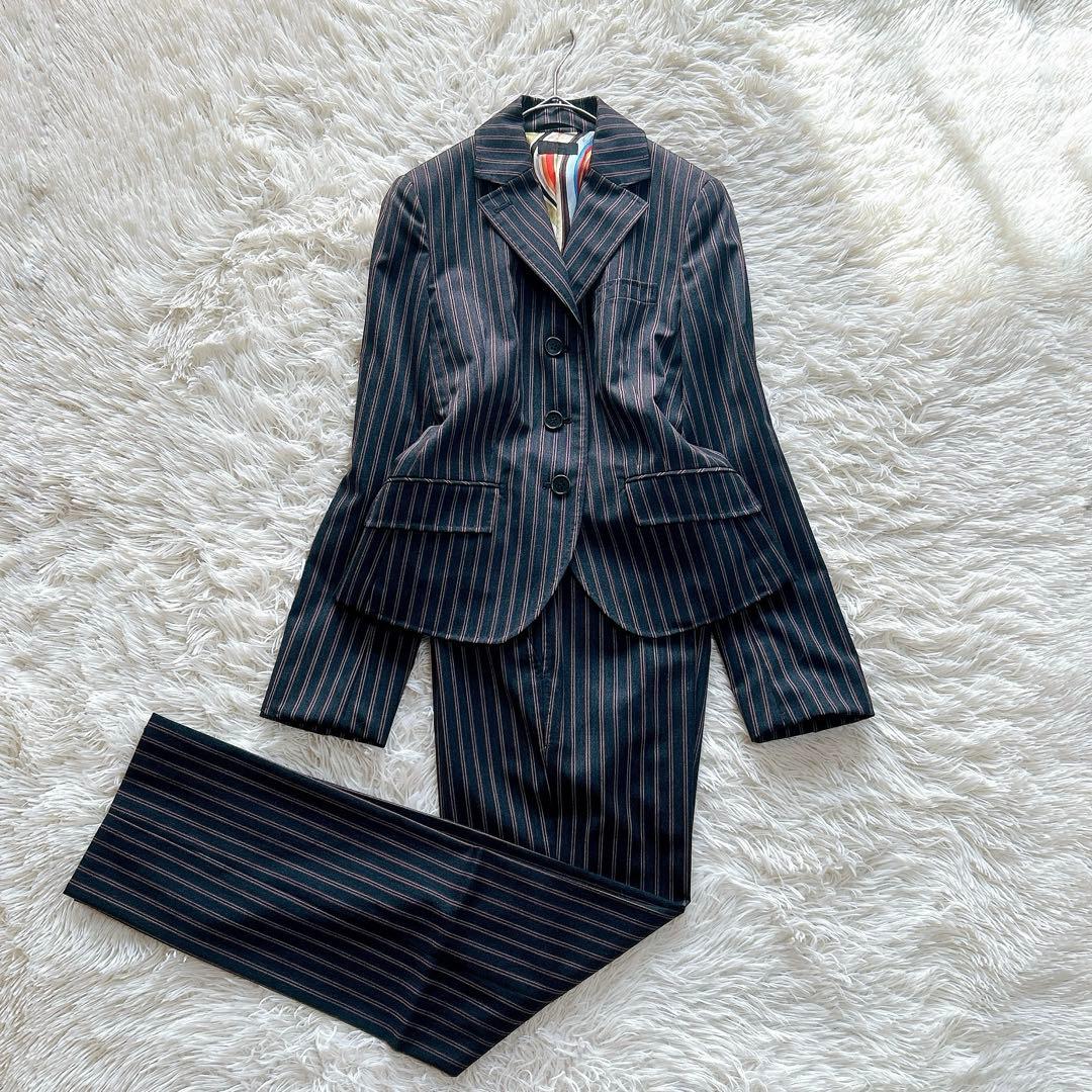 【外観美品】Paul Smith　総柄裏地　パンツスーツ　ストライプ　38／M
