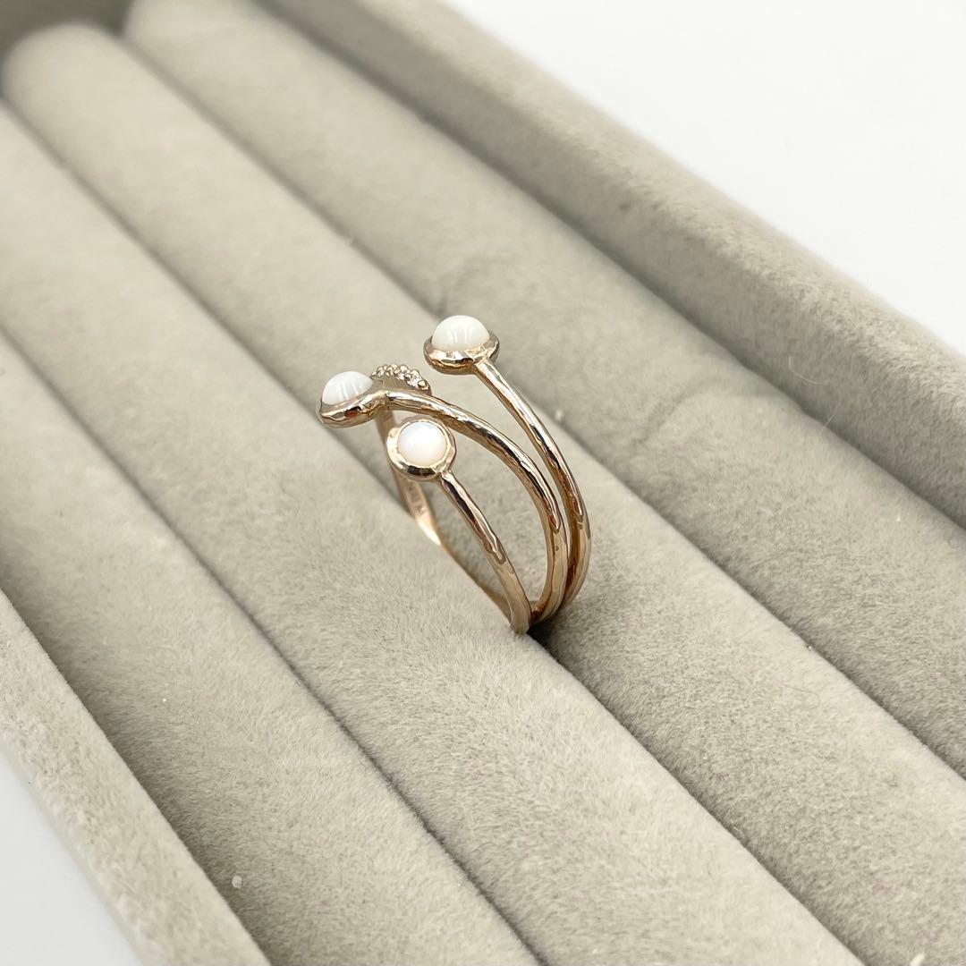 極美品★シエナロゼ　MIRROR 白蝶貝　リング　ロゼチナ　9Pダイヤ　12号