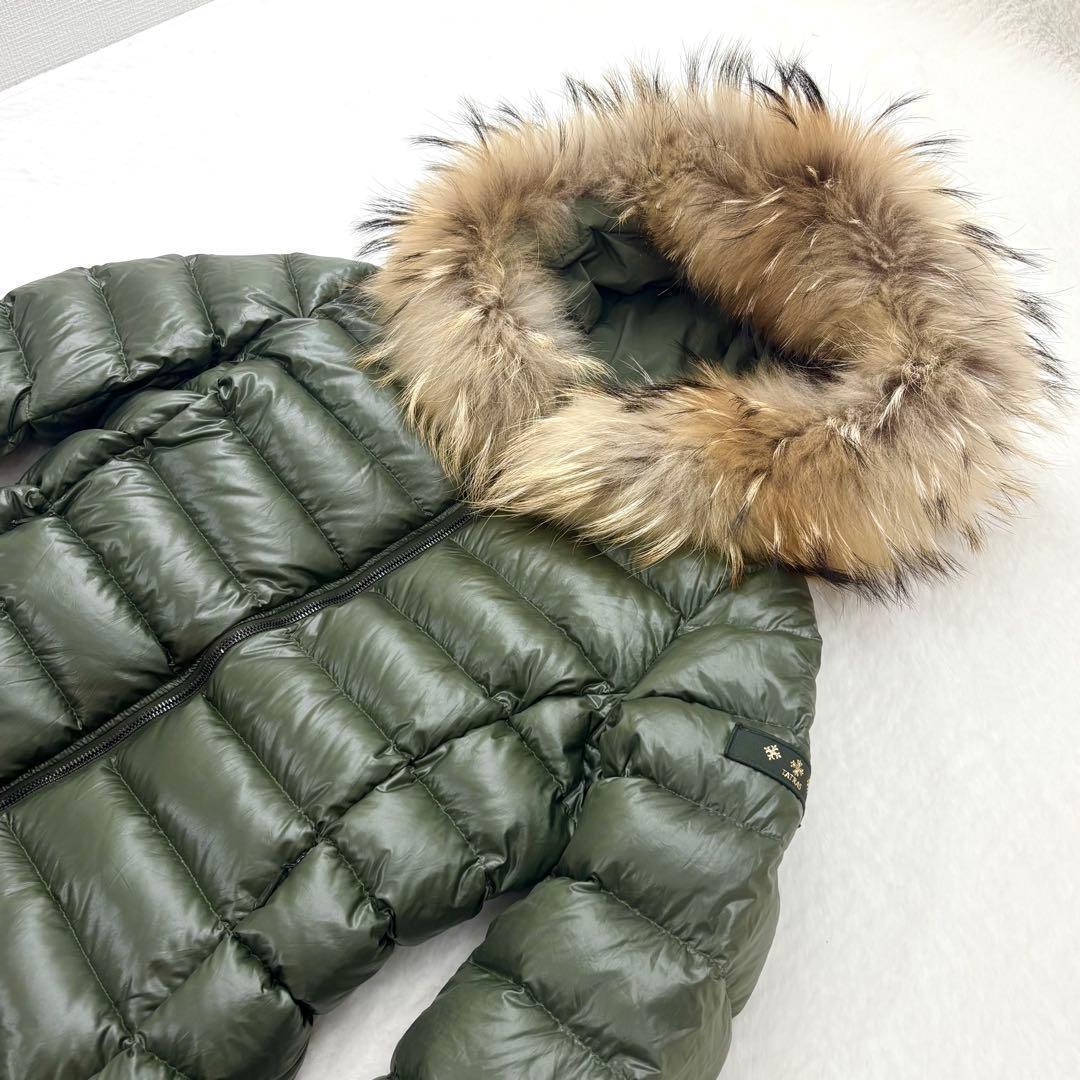 美品　タトラス　リバーシブル　ダウン　ロング丈　ファー　Aライン　光沢　カーキ