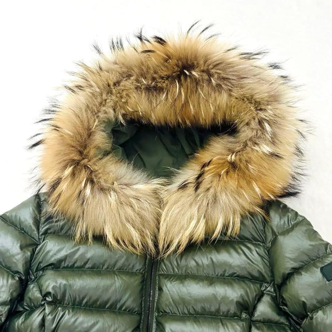 美品　タトラス　リバーシブル　ダウン　ロング丈　ファー　Aライン　光沢　カーキ