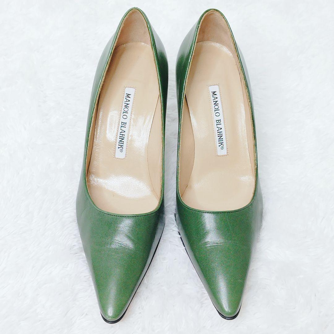 MANOLO BLAHNIK 35.5 ハイヒール パンプス　レザー グリーン