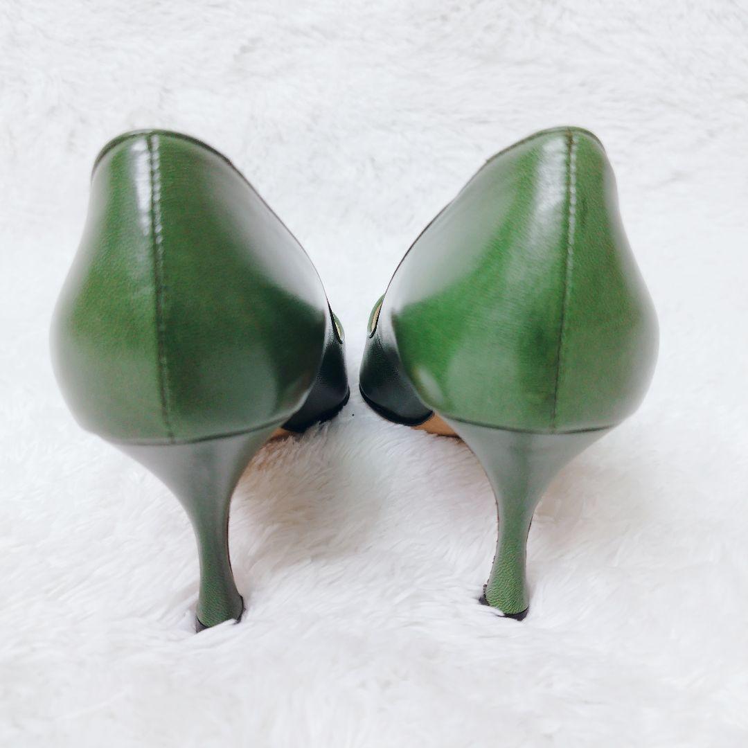 MANOLO BLAHNIK 35.5 ハイヒール パンプス　レザー グリーン