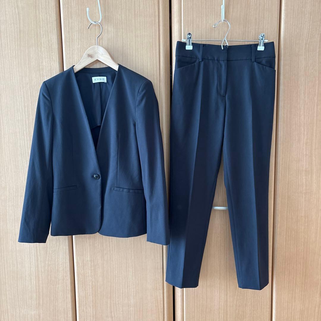 プラステ　リネンブレンド　ジャケットパンツ　セット　ネイビー　S