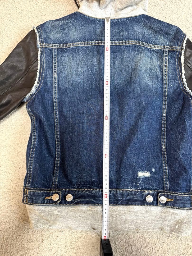 DSQUARED2 デニム ジャケット 袖レザー 46 ダメージ加工 パーカー