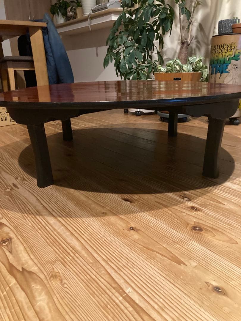 昭和レトロ　古い木製丸ローテーブル　折畳丸ちゃぶ台④ 直径900 天板綺麗