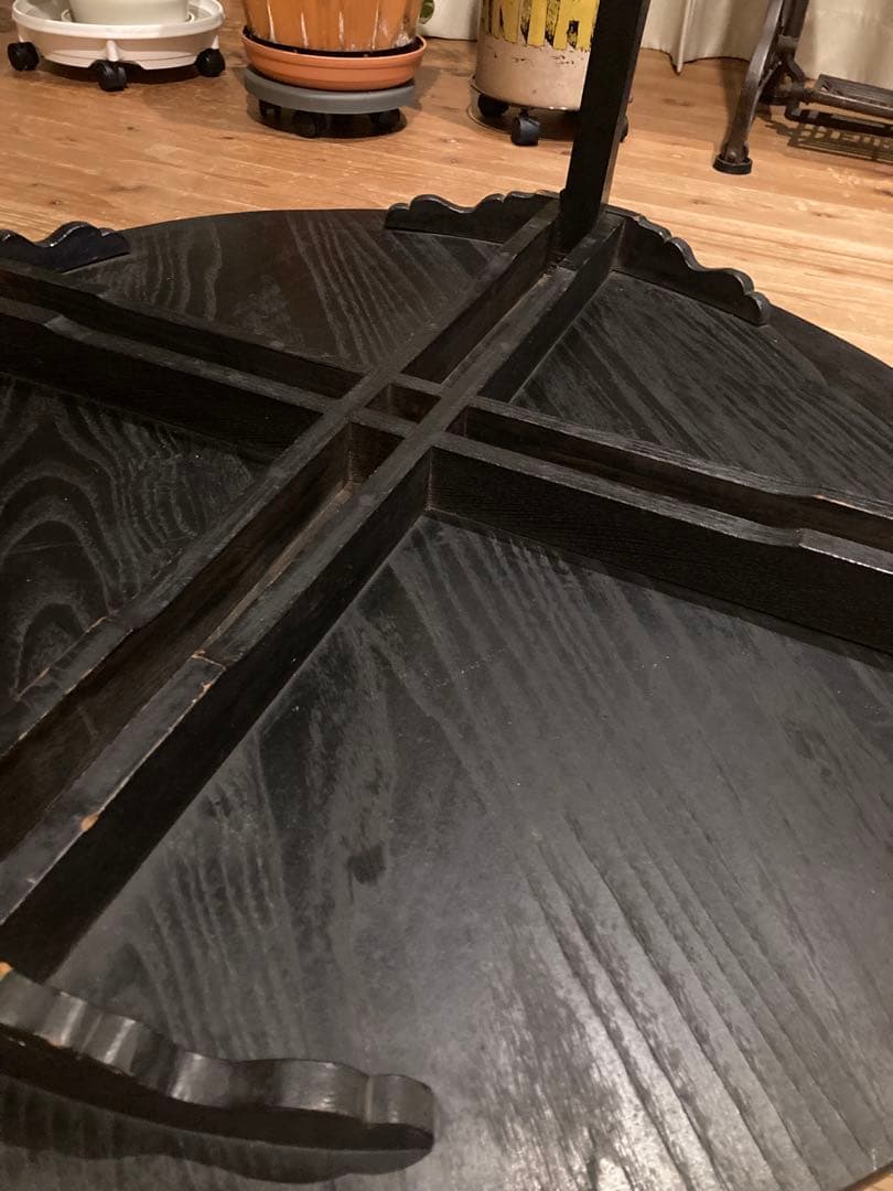 昭和レトロ　古い木製丸ローテーブル　折畳丸ちゃぶ台④ 直径900 天板綺麗