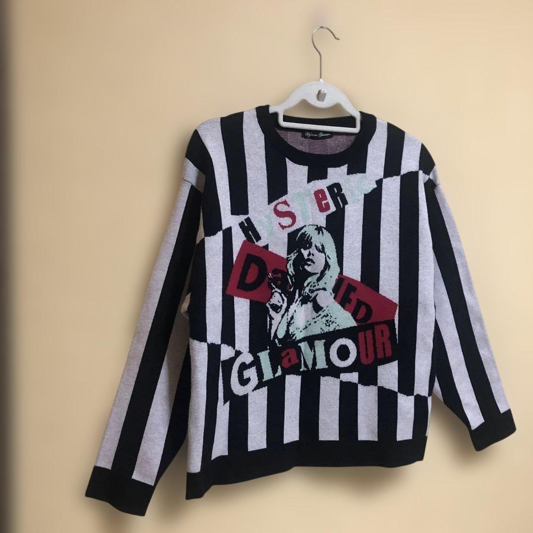 ヒステリック　ストライプ柄 グラフィックプリント ニットセーター