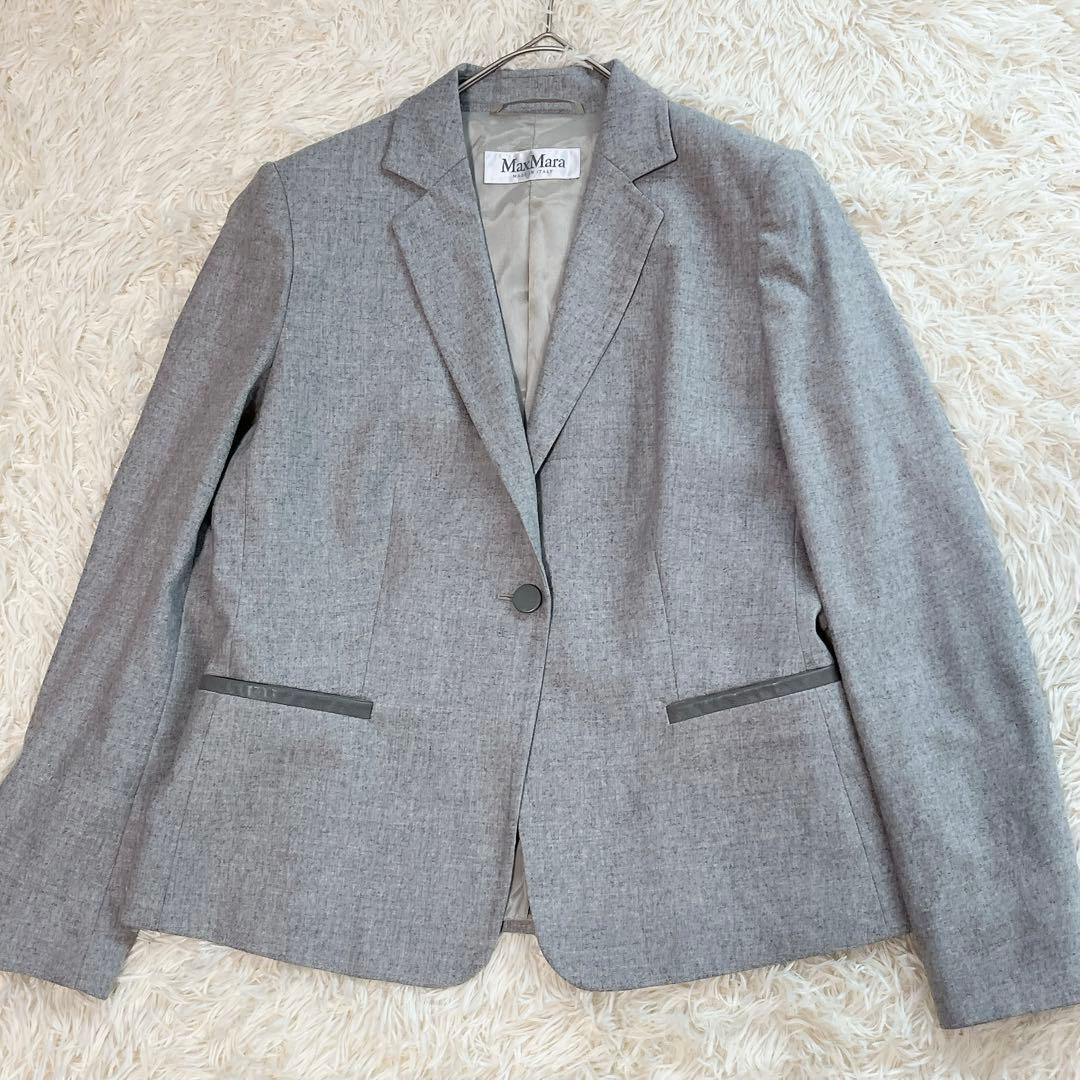 マックスマーラ パンツスーツ 白タグ カシミヤ混 セットアップ XL相当 グレー