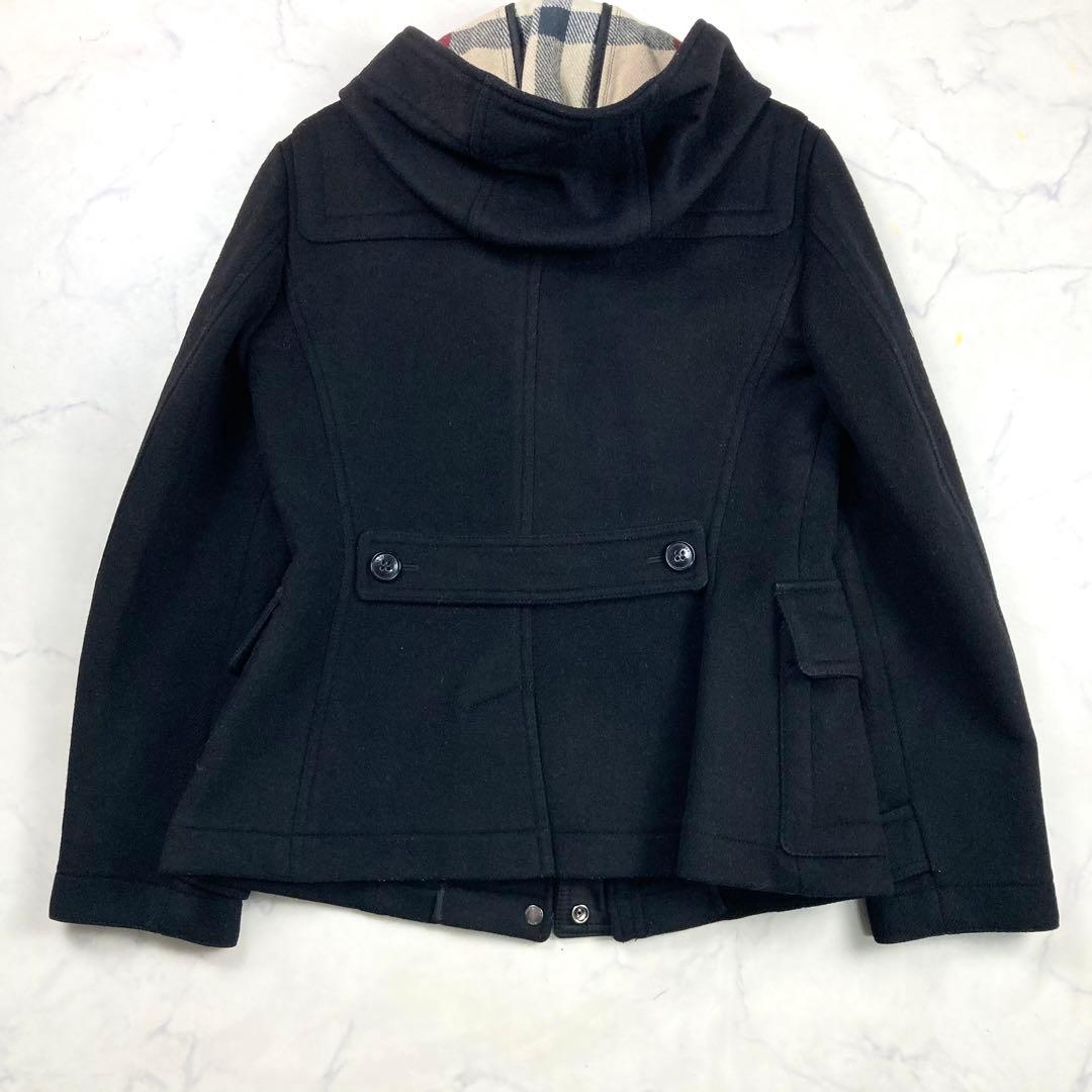 未使用級 バーバリーブリット ショート ダッフルコート　黒 メガネチェック