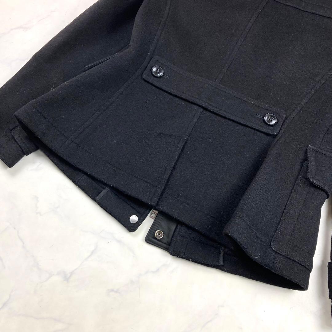 未使用級 バーバリーブリット ショート ダッフルコート　黒 メガネチェック