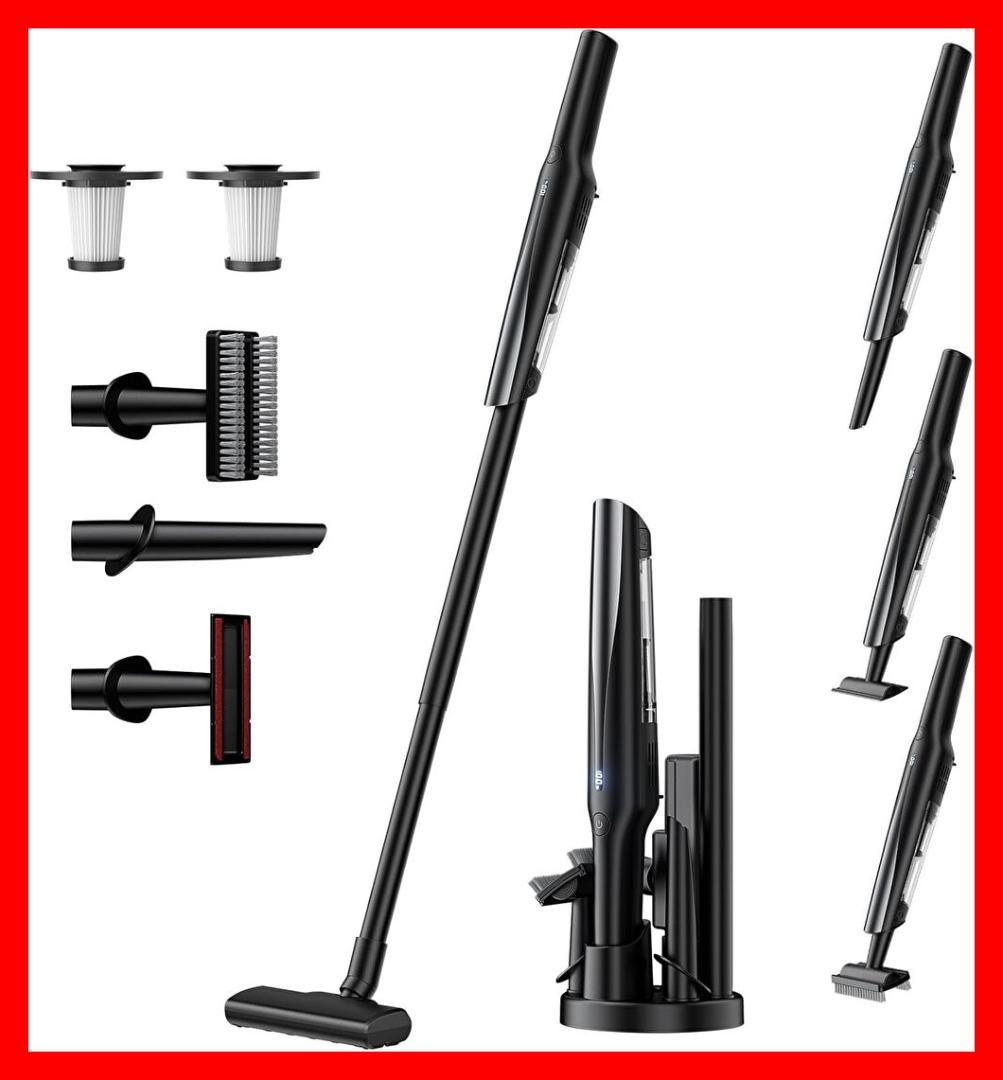 掃除機 コードレス 軽量【45000pa超強力吸引・45分連続稼働・スタンド付】