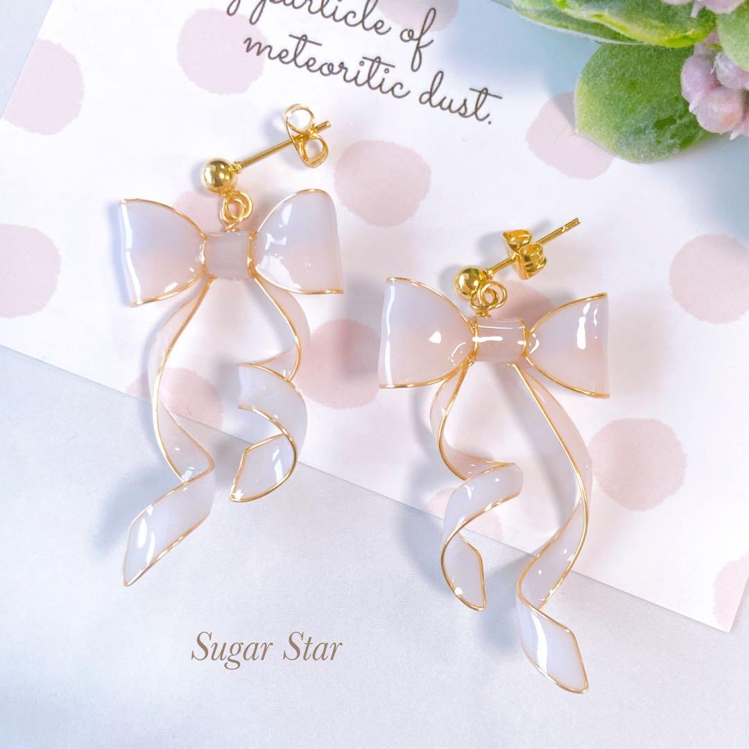 【いちご】おまとめ３点　ミルキーグラデーションリボンのピアス　イヤリング