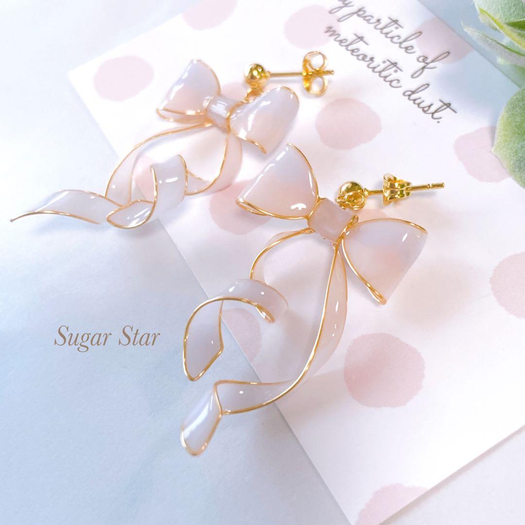 【いちご】おまとめ３点　ミルキーグラデーションリボンのピアス　イヤリング