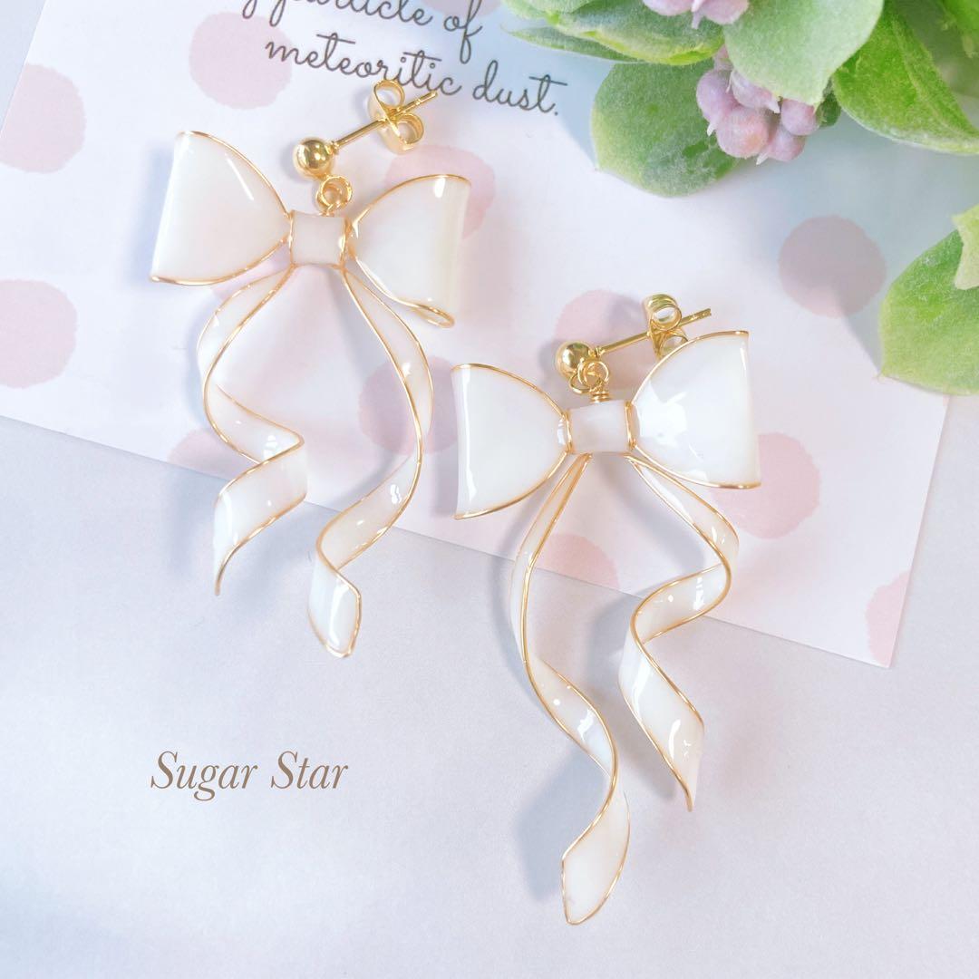 【いちご】おまとめ３点　ミルキーグラデーションリボンのピアス　イヤリング