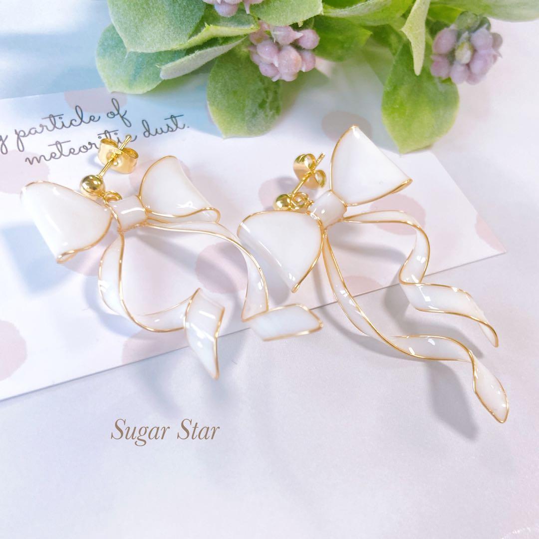 【いちご】おまとめ３点　ミルキーグラデーションリボンのピアス　イヤリング