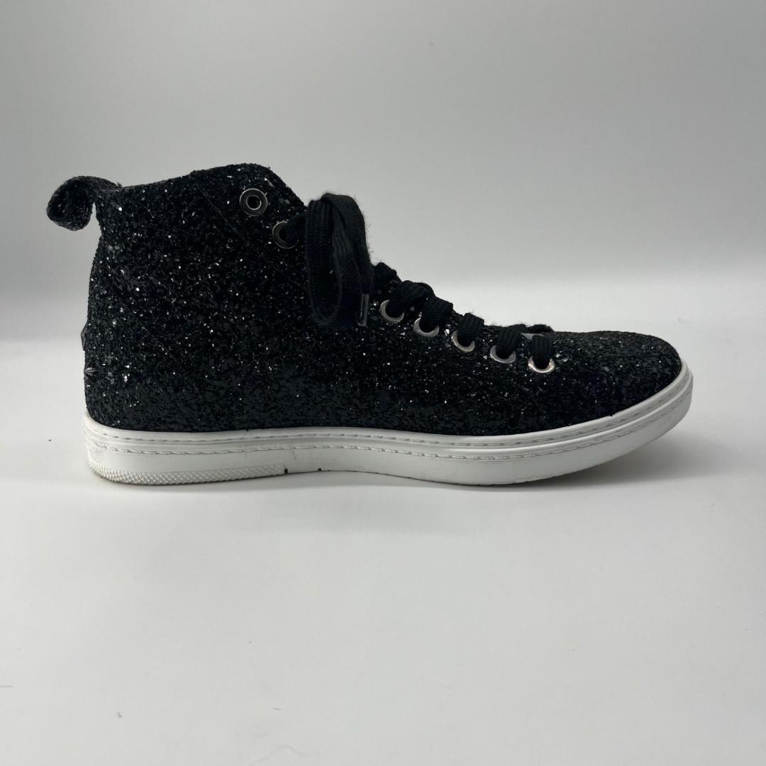 16153✨美品✨ジミーチュウ グリッター ラメ ハイカットスニーカー 黒 42