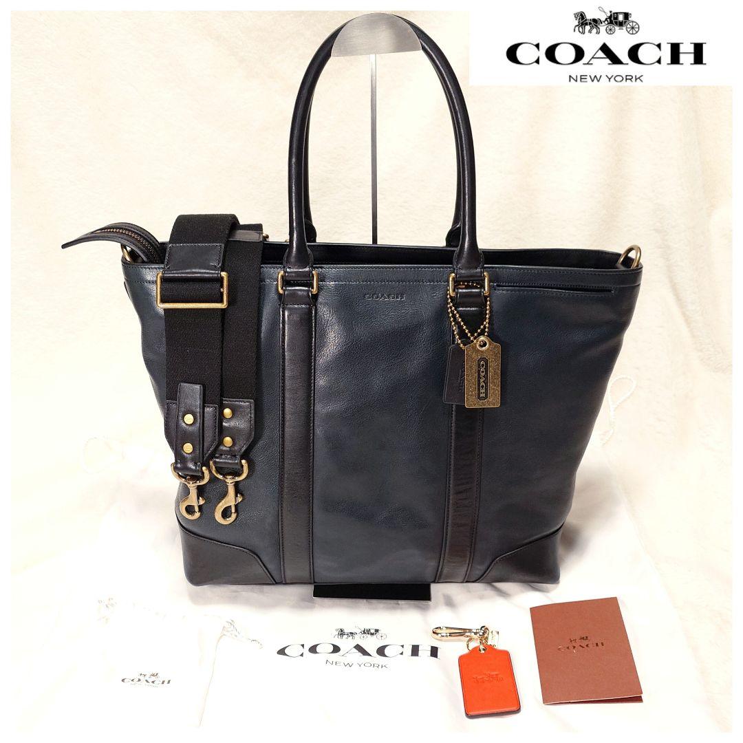 美品✨コーチ メンズ ビジネストートバッグ 2way 本革 ネイビー×ブラック