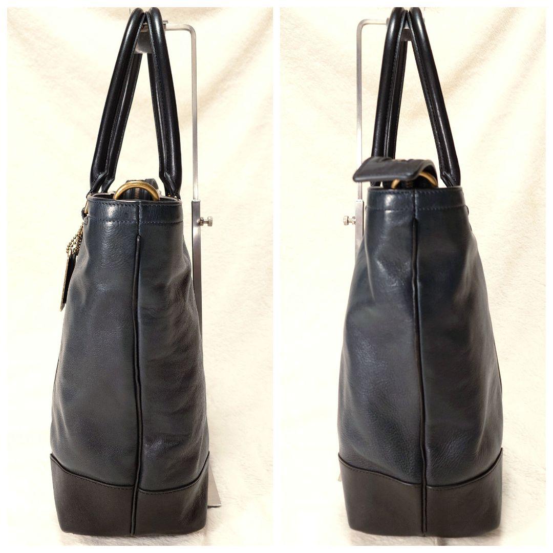 美品✨コーチ メンズ ビジネストートバッグ 2way 本革 ネイビー×ブラック