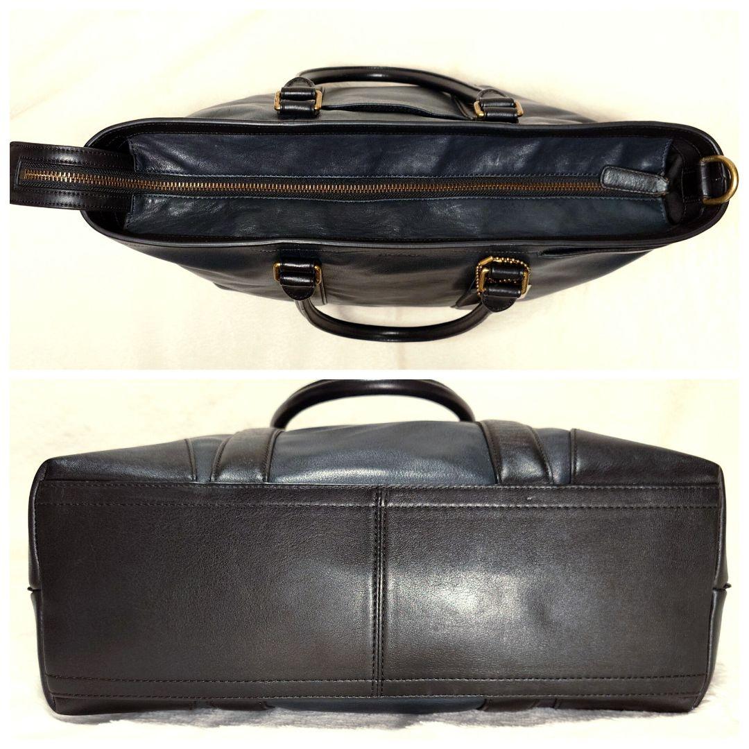 美品✨コーチ メンズ ビジネストートバッグ 2way 本革 ネイビー×ブラック