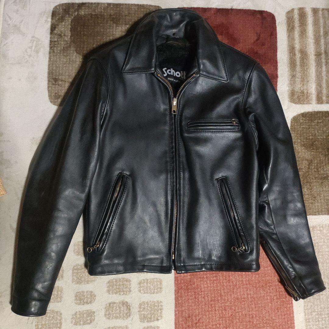 美品　別注希少モデル　短丈ゴールドジップ　643E Schott　襟付３４