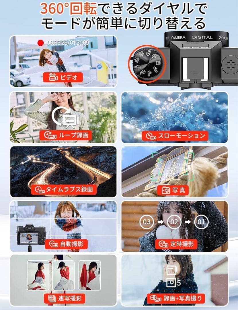 4Kデジタルカメラ 4800万画素 180度回転可能なディスプレイ