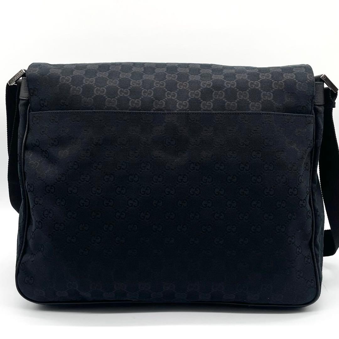 【極美品】グッチ メッセンジャーバッグ GG キャンバス レザー A4 ブラック