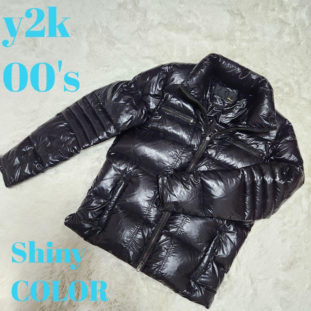 Y2K archive ダウン ダブルジップ 光沢 平成 ライダース　丈短