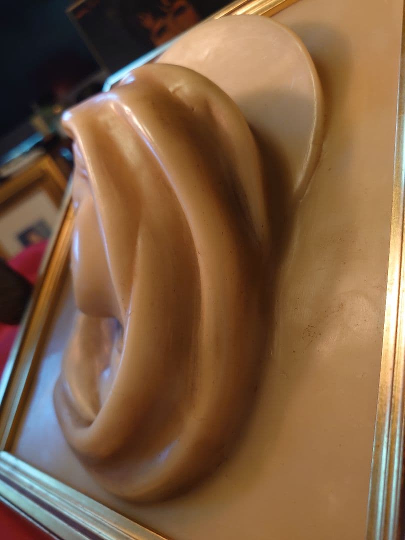 フランス アンティーク ワックス 蝋「マリア様」木製額ゴールドフレーム