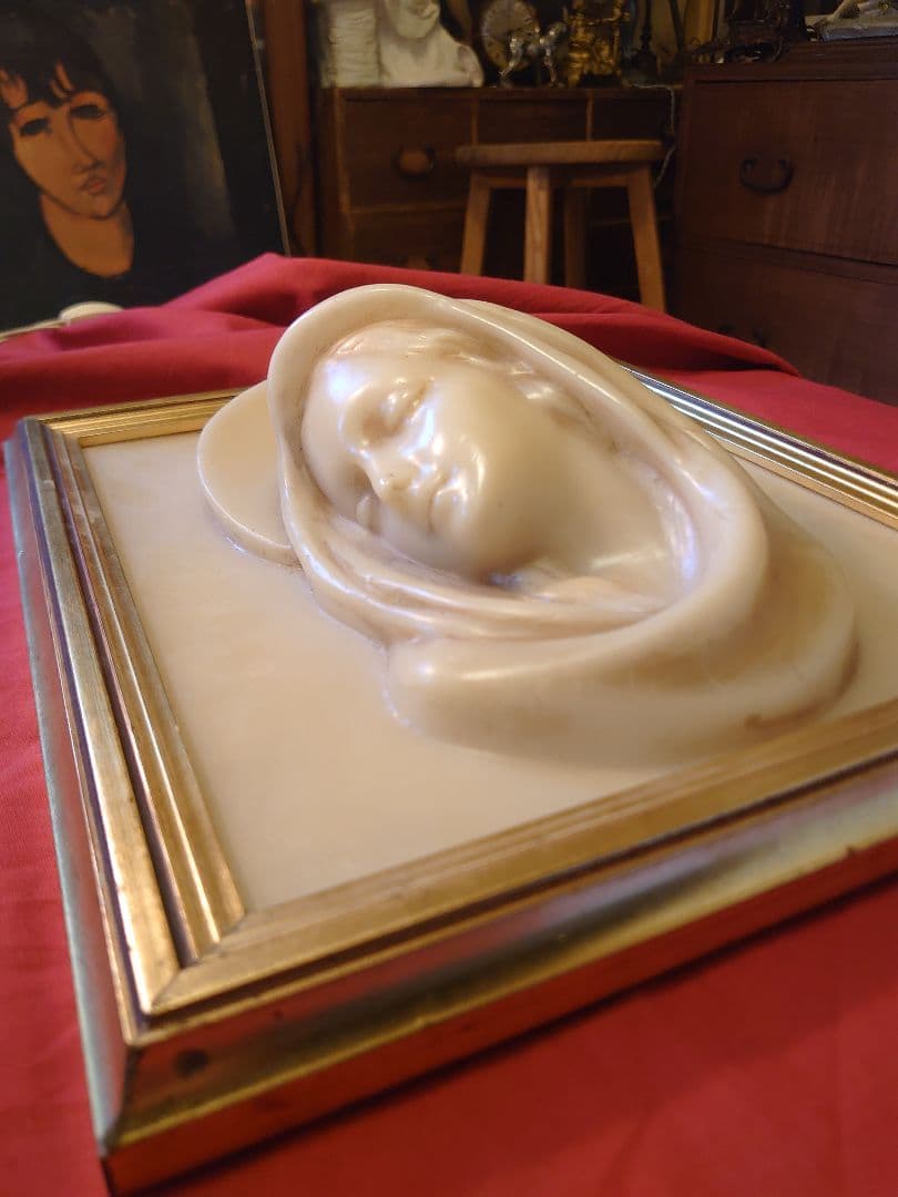 フランス アンティーク ワックス 蝋「マリア様」木製額ゴールドフレーム