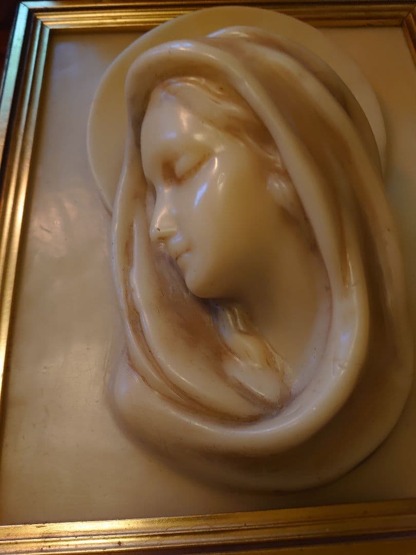 フランス アンティーク ワックス 蝋「マリア様」木製額ゴールドフレーム