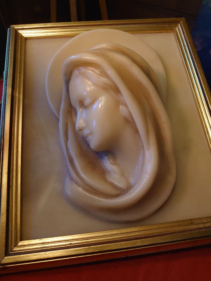 フランス アンティーク ワックス 蝋「マリア様」木製額ゴールドフレーム